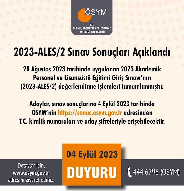 2023-ALES/2 sonuçları açıklandı
